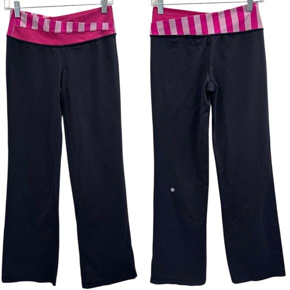 Lululemon Astro Flare Yoga Low-Rise Pant Full-On Luon Black Pink Berry Stripe - Picture 1 of 9